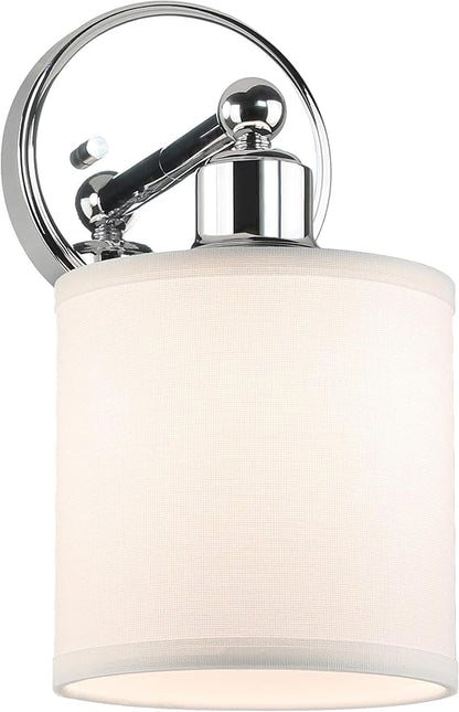 XiNBEi Lighting Wall Light 1 Light Wall Sconce with Drum Fabric Shade in Chrome, Modern Bathroom Vanity Light for Bathroom Bedroom & Living Room XB-W1214-1-CH