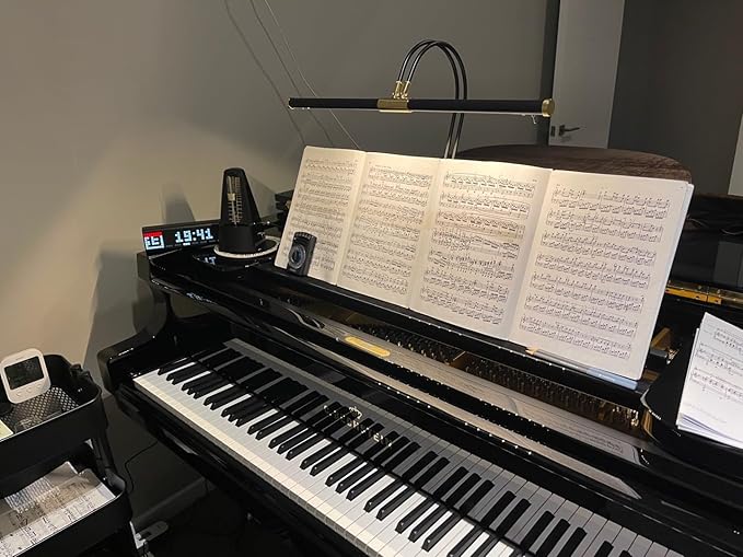 Cocoweb 22" LED Grand Piano Light in Black with Brass Accents with Dimmer Clip