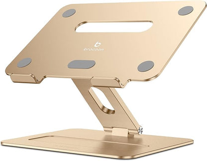brocoon Adjustable MacBook Laptop Stand for Desk | Ergonomic Aluminum Laptop Riser with Heat-Vent, Compatible for 10-17" Laptops, Macaroon Gold