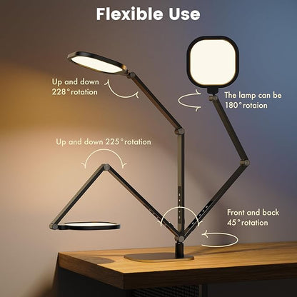 LED Desk Lamp for Home Office, 15W Computer Zoom Lighting with Swing Arm, Memory & Timer Function, Dimmable Desktop Ring Light for Video Calls, Conference, Reading, Streaming, Podcasting