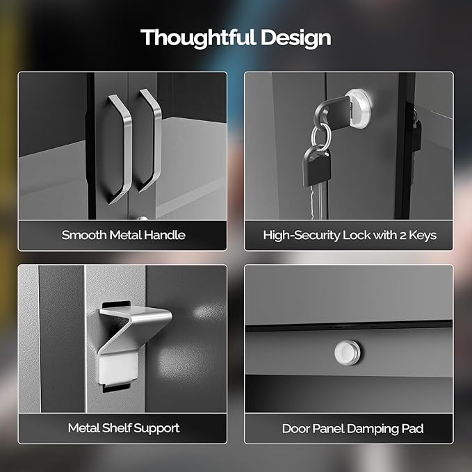 VINGLI Metal Wall Cabinet with Locking Glass Doors & Magnetic LED Sensor Light