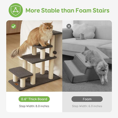 Dog Stairs & Cat Scratching Post Pet Steps for High Bed Couch | High-Strength Boards Hold up to 150 lbs for Indoor Small Cats Kittens Dogs Climbing Playing, 4 Combination Options, 4 Steps