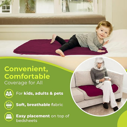 PeapodMats Bedwetting Waterproof Bed Mat, Reusable 3x3 Plum | Washable reusable bed mat for bedwetting, incontinence, kids, adults, pets, and mattress protection.