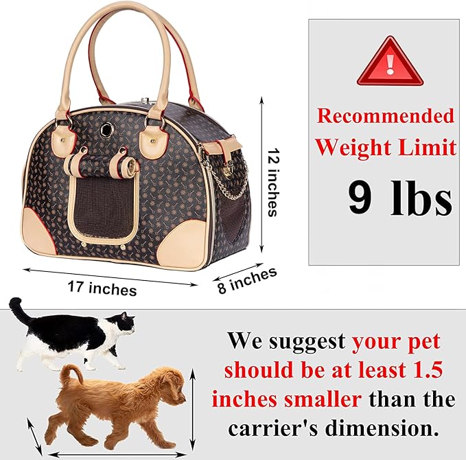 Adriene's Choice Luxury Pet Carrier, Puppy Small Dog Carrier, Cat Carrier Bag, Waterproof Premium PU Leather Carrying Handbag for Outdoor Travel Walking Hiking Shopping