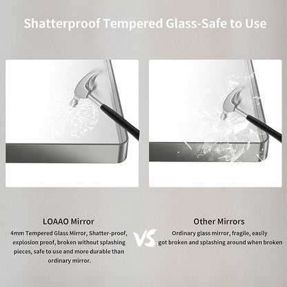 LOAAO 55X36 Inch Brushed Nickel Bathroom Mirror, Rounded Rectangle Silver Metal