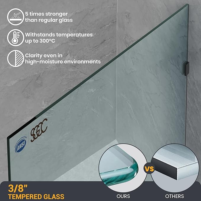 22" W×78.75" H Shower Glass Panel, 3/8" Thick Clear Tempered Glass Panel
