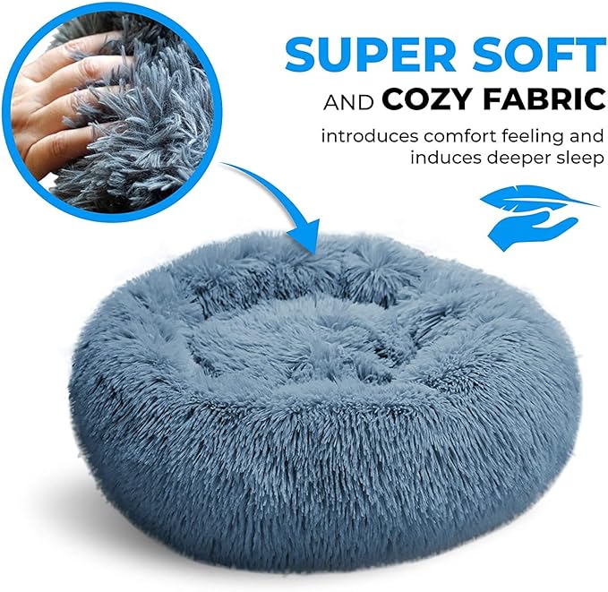 Whiskers & Friends Cat Bed, Cat Beds for Indoor Cats Washable, Orthopedic Soft Fluffy Round Calming Pet Bed for Small to Large Kitty Kittens & Dogs, Small Dog Beds & Furniture