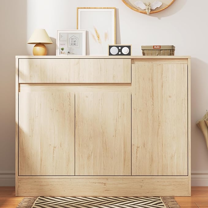 Shoe Cabinet Storage with 3 Doors, Freestanding Shoe Cabinet with Drawer &