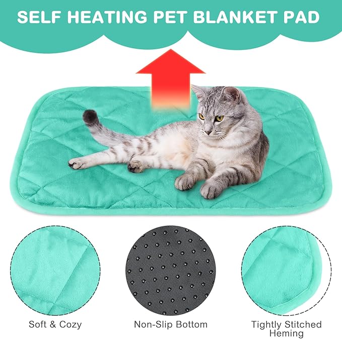 4 Pack Self Heating Cat Pad Self Warming Dog Mat Reflects Body Heat Extra Warm Thermal Pet Pad Washable Dog Cat Bed Crate Bed Mat Blanket (16 x 20 Inch,Mint Blue)