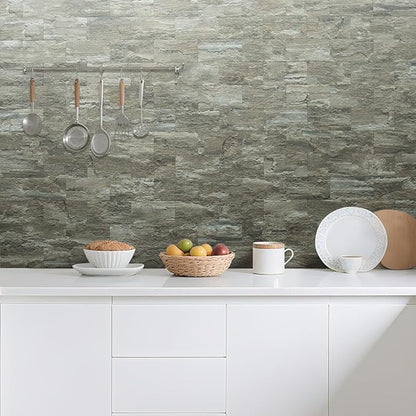 AULIGET 100-Piece Faux Stone Peel and Stick Backsplash Wall Tiles, Laundry Room