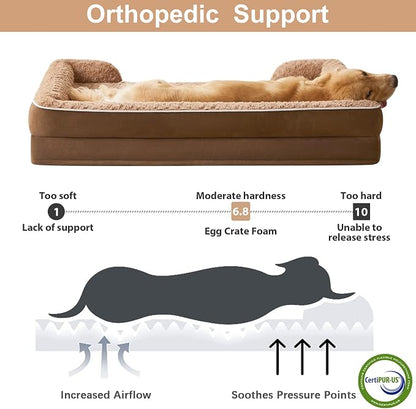 WNPETHOME Orthopedic Washable Dog Bed Large for Senior Dog Cozy Sleep | Waterproof Big Soft Dog Couch Sofa Bed for Dogs Relax with Removable Cover Supportive Comfort Pet Bed Brown 36x27 Inch