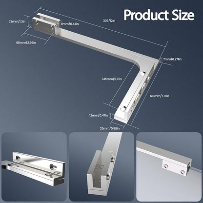 Shower Glass Support Bar, Both Sides Available, Frameless Bathroom Glass Clamp
