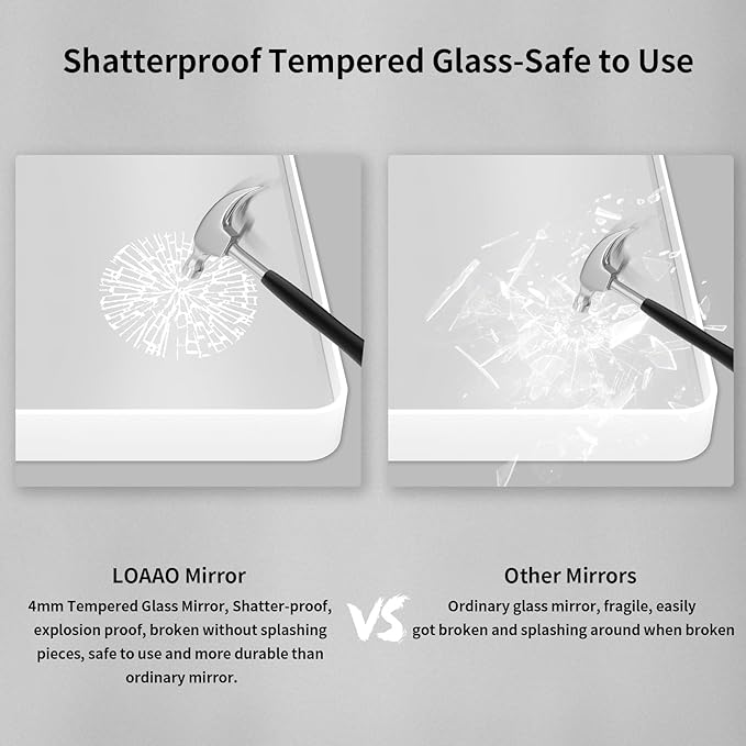 LOAAO 30x36 Inch White Metal Framed Bathroom Mirror