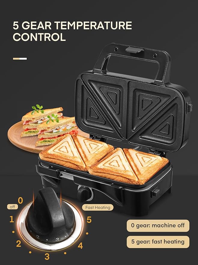 FOHERE Sandwich Maker 3 In 1 Waffle Maker