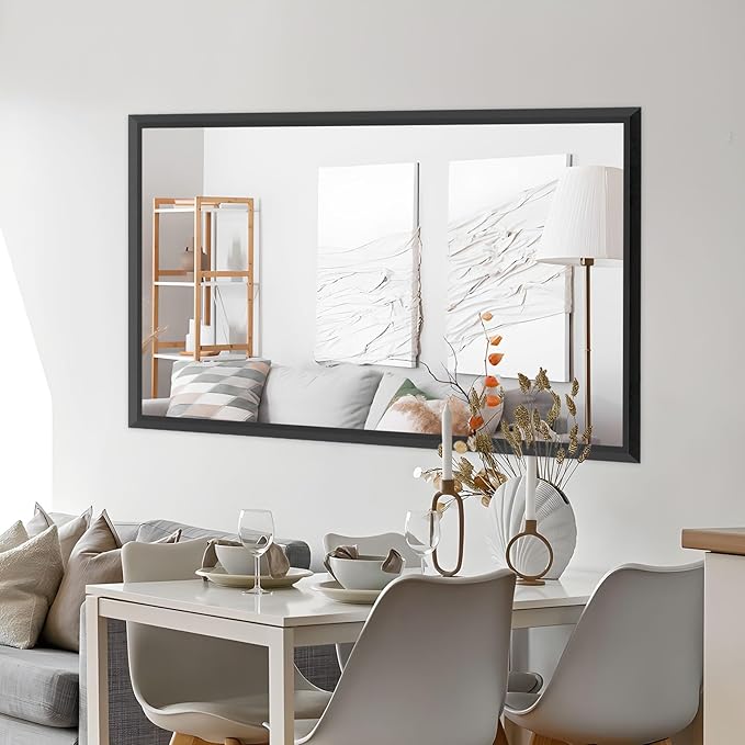 Amorho Black Bathroom Mirror, 72 X36 Inch Thick Metal Framed Wall Mirrors