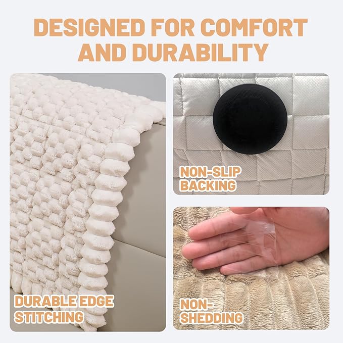Waterproof Couch Cover for Dogs Washable,Nonslip Fuzzy Durable Pet Friendly | Soft Slipcovers for 3 Cushion Sofa Cover,Plush Thick Protector Fits Mat Bed Leather & Fabric Couches (Beige 27.6"x82.7")