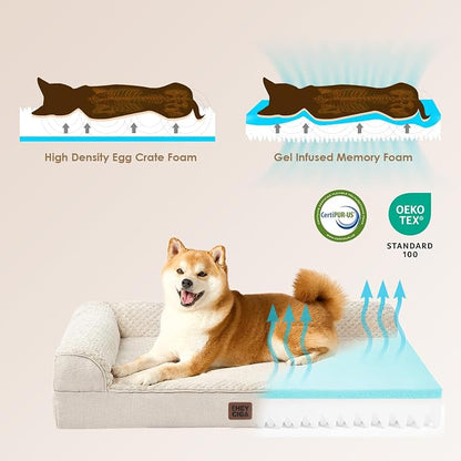 EHEYCIGA Large Dog Bed Memory Foam for Crate, Orthopedic Dog Bed Large Size Dogs with Washable Removable Cover, Waterproof Pet Sofa Couch with Nonskid Bottom, 35x22x6, Beige | Small Dog Sofa with Washable Removable Cover, Waterproof Pet Couch for Crate...