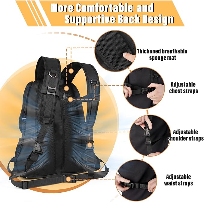 YUDODO Dog Front Carrier Backpack, Adjustable Breathable Dog Backpack | Ventilated, Safety Belt, Lightweight, Reflective Strip, Pocket Storage, For Walking Hiking Outdoor, Jet Black, L