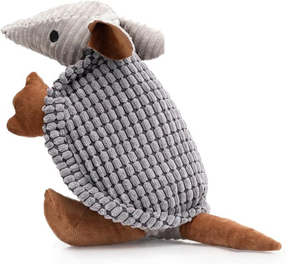 Hollypet Plush Dog Squeaky Toy Stuffed Armadillo Animal Pet Puppy Chew Toys with Clean Teeth for Small Medium Large All Breed Sizes Dogs, Dark Gray, 14 in