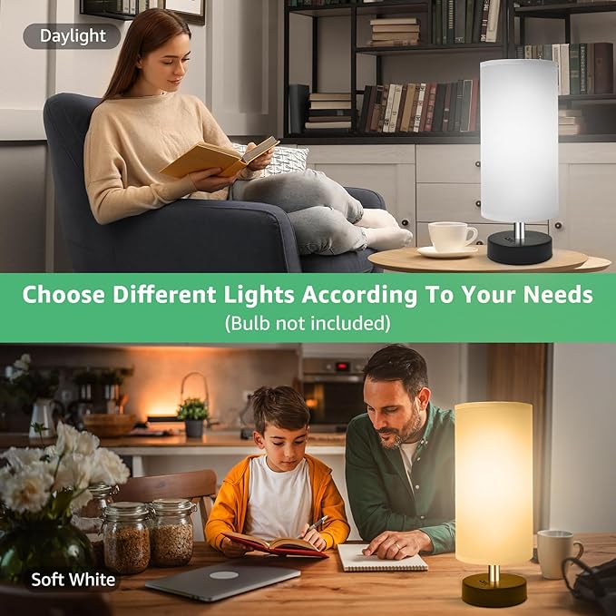 Small Lamp for Bedroom, Bedside Lamps for Night Stands, Mini Minimalist Table Lamp with Round Gray Fabric Shade, 11.8 Inch Desk Reading Lamp for Dorm Room Living Room Office Room, 1 Pack
