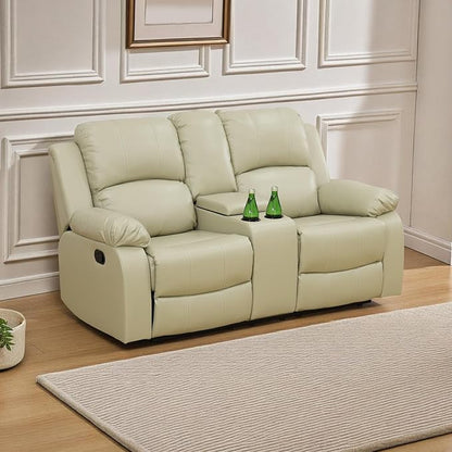 Caberryne Leather Recliner Sofa，Reclining Loveseat for Living Room Furniture Sets, Beige Double Recliner Loveseat for Living Room/Office/Theater Seating/Rv(2 Seater Couch)