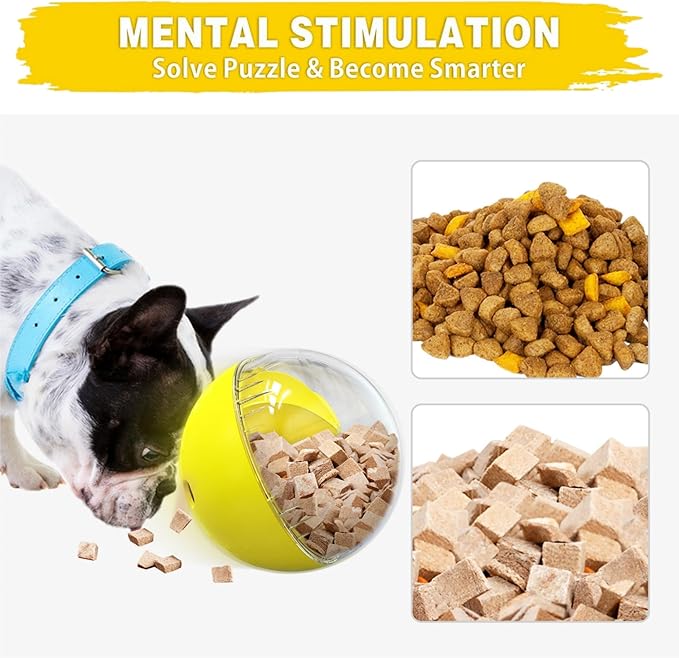 Enrichment Interactive Dog Treat Toy - Level 1 Mental Stimulation for Dogs, Dog Toys for Boredom Busy (Beginner-Yellow 5.6" Squeaky Ball)