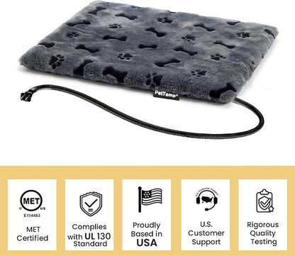 Pet Heating Pad for Cats Dogs Indoor & Sheltered Outdoor Waterproof Heated Cat Bed Heated Dog Bed Chew Resistant Cord Constant Temperature Gray Paw Print 20 x 16 Inch