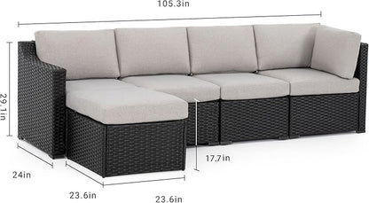 HAPPATIO 5 Piece Patio Conversation Set,All-Weather Patio Furniture Set,Outside Patio Furniture,4 Piece Outdoor sectional,PE Rattan Wicker Outdoor Sectional Sofa.(Brown/Grey)