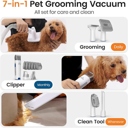 oneisall Dog Grooming Vacuum, Pet Grooming Vacuum with Clipper Nail Grinder, 1.5L Dust Cup Dog deshedding Brush with 7 Tools for Shedding Pet Hair, Home Cleaning(Blue) | 11kPa Strong Suction, 59dB Low Noise,Clipper & Nail Grinder Included, 7-in-1 Groom...
