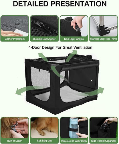 Veraste 24" Soft Collapsible Travel Dog Crate for Small Medium Pets.Black | 4-Door Foldable Travel Crate,breathable mesh, foldable with storage bag