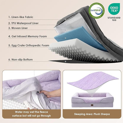 EHEYCIGA Orthopedic XL Dog Bed for Large Dog, Memory Foam Dog Couch, Purple | 48x35 Inch Extra Large Sized Dog Sofa with Sides, Waterproof Liner & Washable Removable Cover, Bolster Pet Couch