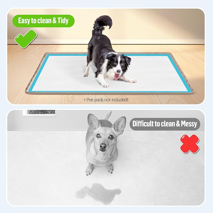 Pee Pad Holder for Dogs 40''x40'' Silicone Puppy Pee Pad Tray, Khaki | Extra Large Dog Potty Tray Leak-Proof, High Edge, No Spill Training Pads for Floor Protection, No Pee Pads