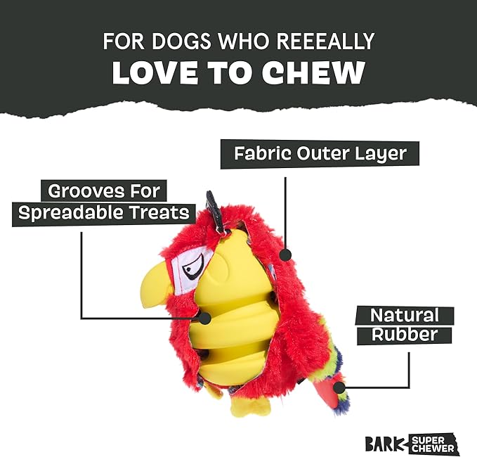 Barkbox Super Chewer Tough Dog Chew Toys for Aggressive Chewers, Plush 2 Toys in 1 (Parrot - Large)