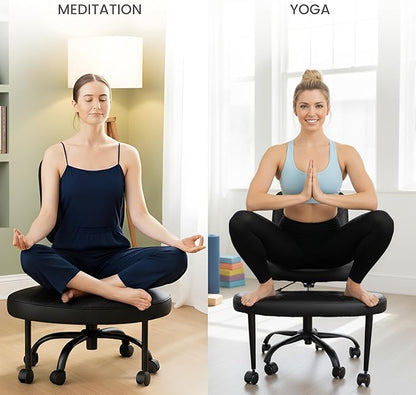 Cross Legged Office Chair Meditation ADHD Yoga Chair for Adults with Ergonomic Back Support Cushioned Seat and Leg Rest for Criss Cross Sitting Kneeling Fidgeting Height Adjustable 360° Swivel