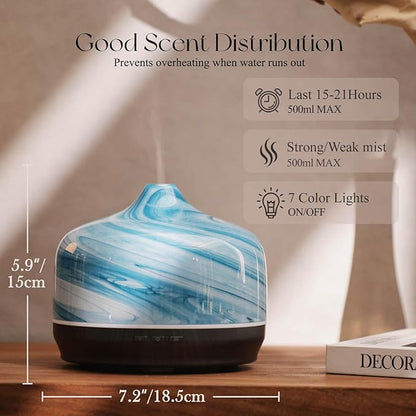 Porseme 500ml Glass Essential Oil Diffuser Aromatherapy Ultrasonic Cool Mist