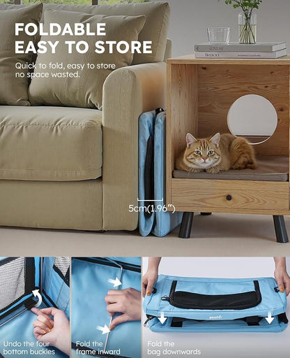 Pecute Cat Carrier Stable, Pet Carrier with Privacy Partition,Light Blue | Safe For Car Travel, Stable Steel Frame, Soft-Sided Pet Carrier Bag For Dogs And Cats Up To 15lbs, Foldable Design,XL.