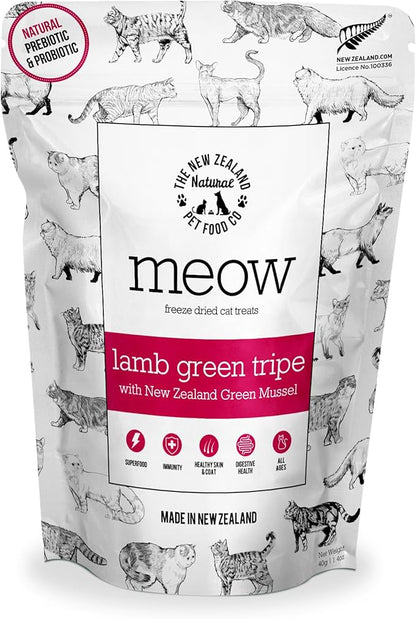 The New Zealand Natural Pet Food Co MEOW Freeze Dried Cat Treats - Lamb Green Tripe with New Zealand Green Mussel, High Protein, Healthy Cat Snacks and Toppers, All Natural for all Life Stages, 1.4 oz