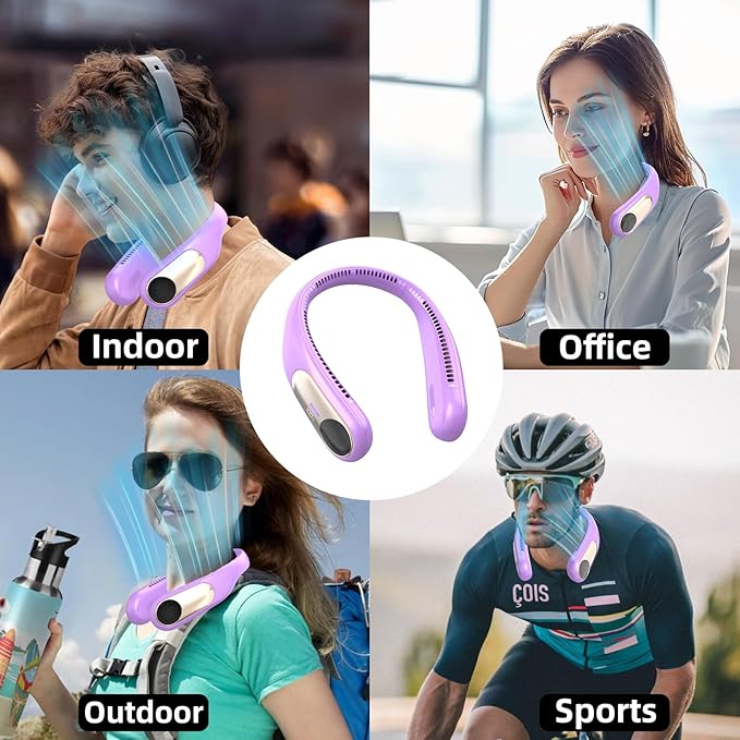 Portable Neck Fan, Personal Wearable Bladeless Fan, LED Display, 6000mAh USB