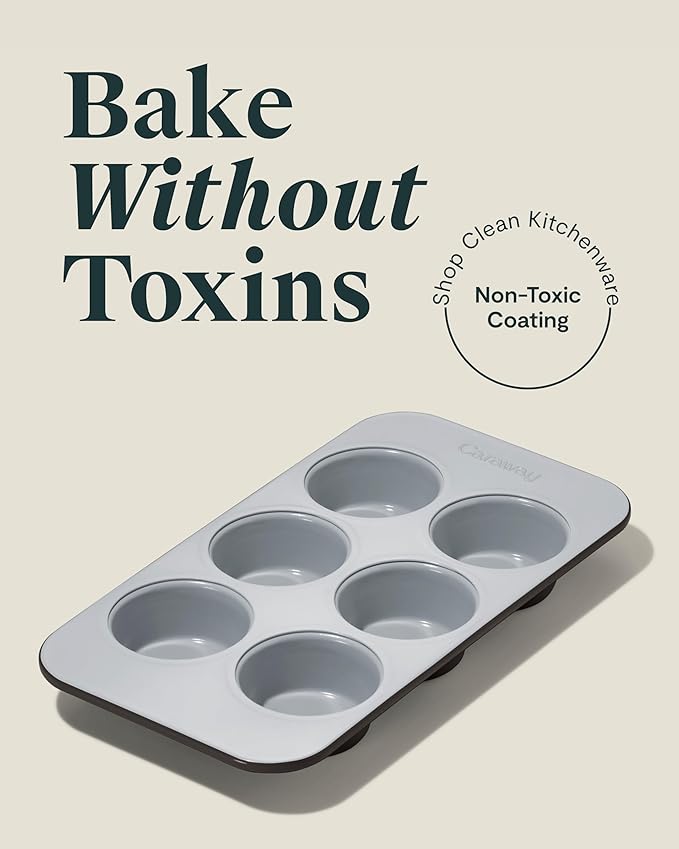 Caraway Nonstick Ceramic 6 Cup Muffin Pan – Non-Toxic, PTFE & PFOA Free – Oven