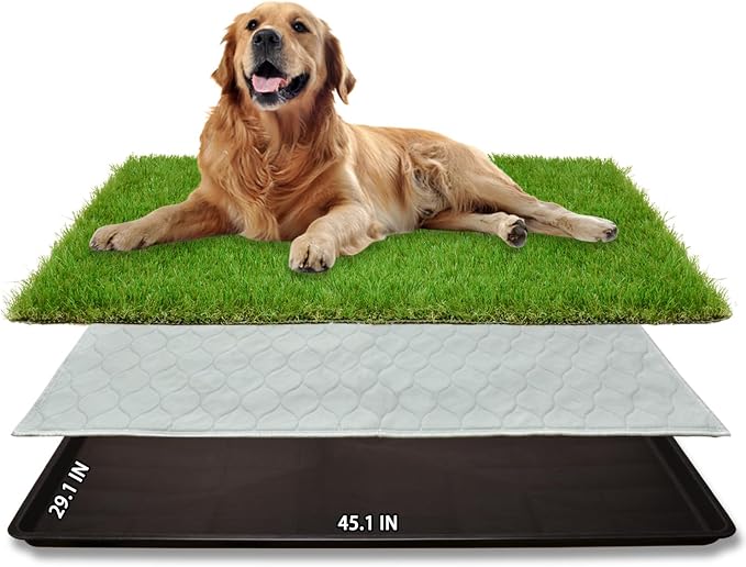 Dog Grass Pad with Tray for Dogs Puppy Potty Training to Pee & Poop Indoor | Dog Litter Boxes with Faster Drainage Artificial Grass & Quick-Absorbency Washable Pee Pads, Protect Floor Furnitures