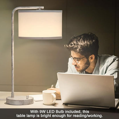 Seaside village Bedside Table Lamp with USB C+A Charging Ports, Fully Stepless Dimmable Modern Farmhouse Nightstand Lamp, Tall Reading Desk Lamp for Bedroom, Living Room, Office, 9W LED Bulb Included