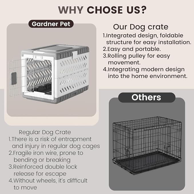 Collapsible Dog Crate for Medium/Small Dogs - 28" L Foldable Dog Cage No-Tool Assembly, Travel Dog Crate with 2 Wheels - Easy to Carry, Space-Saving, Indoor Outdoor Use, 27.96"(L) X18.3(W) X20.87(H)
