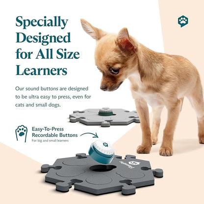 Speak Up! Get Started Kit with Clearer Upward-Facing Sound - 6 Recordable Buttons for Dogs & 3 Grey HexTiles | Dog & Cat Communication Buttons Set | with Batteries