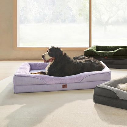 EHEYCIGA Orthopedic XL Dog Bed for Large Dog, Memory Foam Dog Couch, Purple | 48x35 Inch Extra Large Sized Dog Sofa with Sides, Waterproof Liner & Washable Removable Cover, Bolster Pet Couch