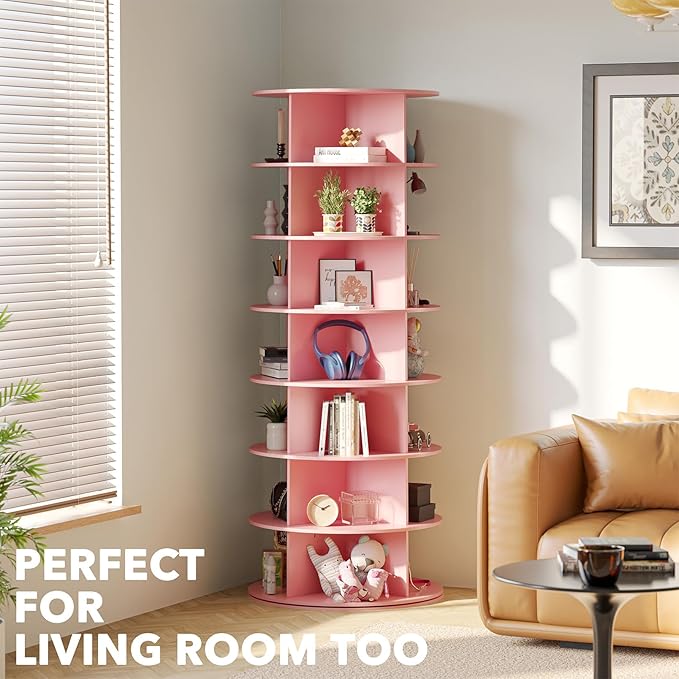 SpaceAid 7 Tier Rotating Shoe Rack Tower, Spinning Shoe Display Lazy Susan
