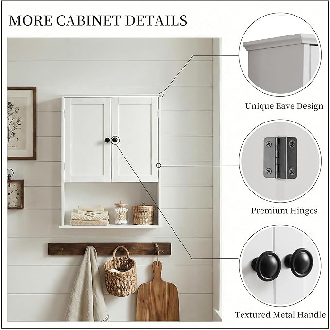 Bathroom Wall Cabinet, Over Toilet Storage Hanging Cabinet Adjustable Shelves