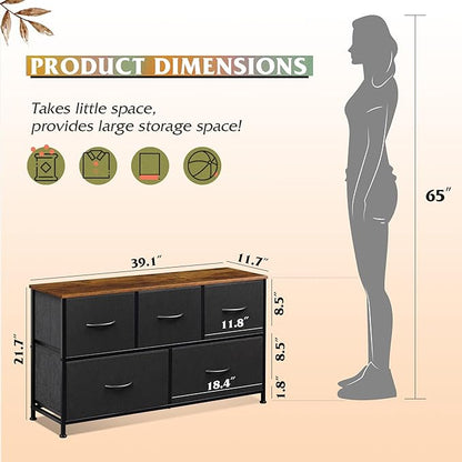 WLIVE Dresser for Bedroom with 5 Drawers, Wide Chest of Drawers, Fabric Dresser