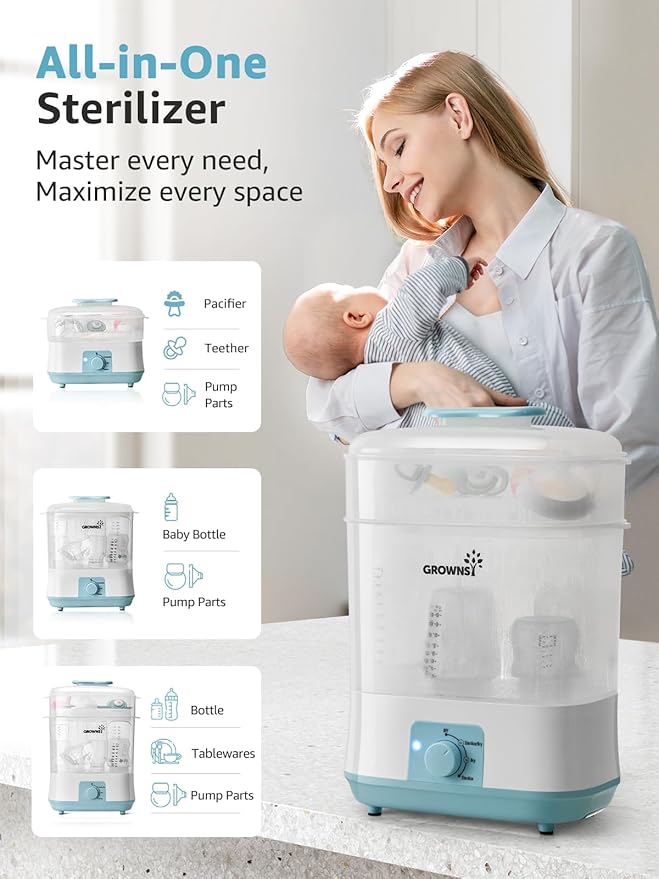 Grownsy Adjustable 4 in 1 Large Bottle Sterilizer and Dryer, 8 Bottles Capacity