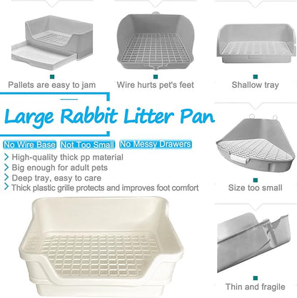 Hamiledyi Extra Large Rabbit Litter Box Pet Corner Toilet Small Animal Potty Trainer Huge Bunny Litter Pan with Plastic Grate Deep Dump Tray for Adult Guinea Pigs Chinchillas Ferrets Galesaurs White