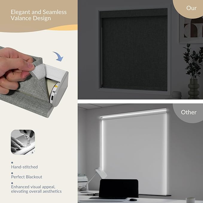 Boolegon Motorized 100% Blackout Roller Blinds